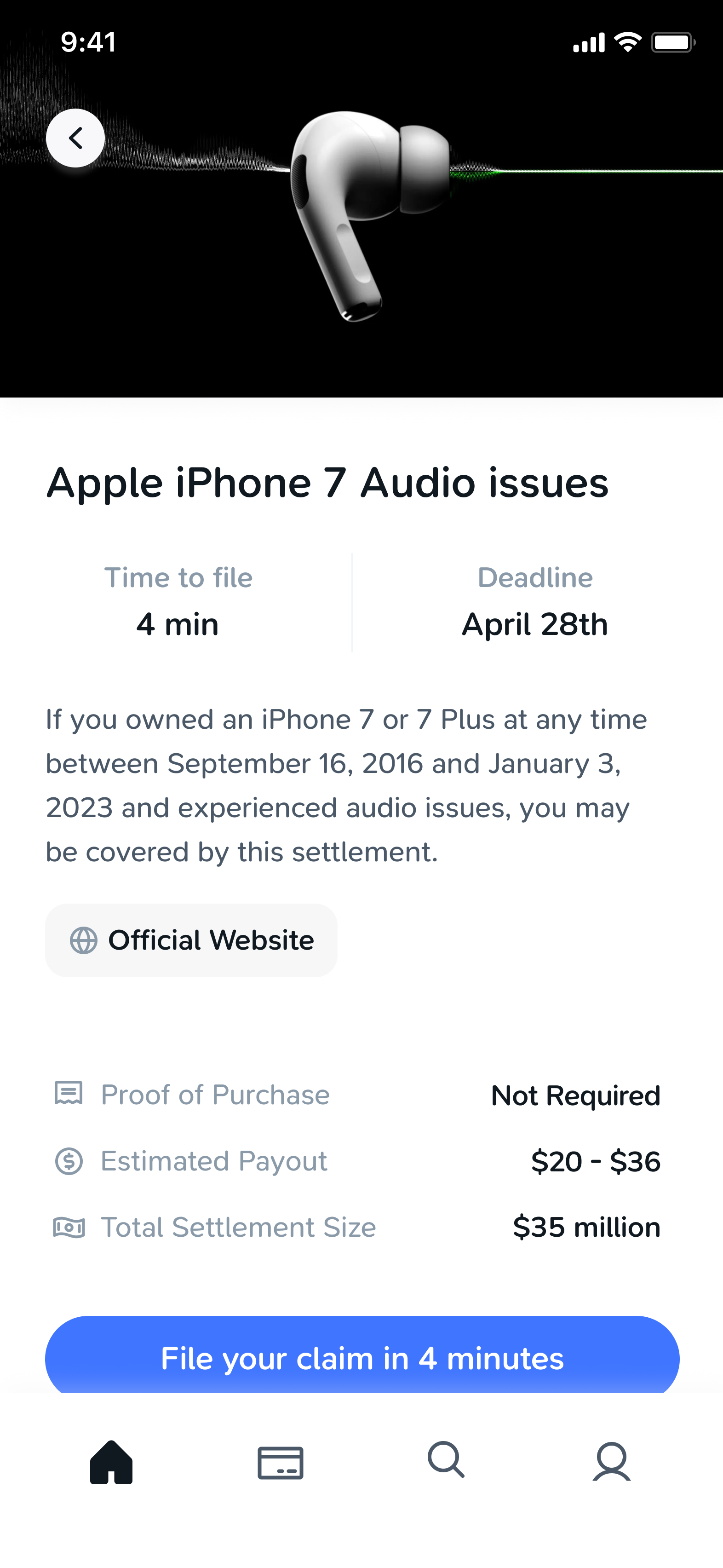Claims App Apple iPhone 7 Audio Issues